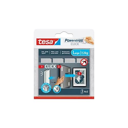 tesa® Powerstrips CLICK LARGE, 7,2 kg, 4 x 2 Streifen, selbstklebend, für flache Wanddeko