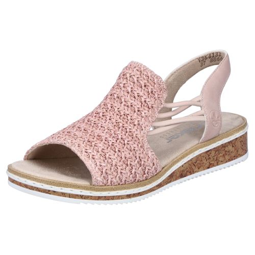 Sandale RIEKER, Damen, Gr. 42, rosa (rosé), Textil, Lederimitat, meliert, klassisch, Schuhe, Sommerschuh, Sandalette, Keilabsatz, mit seitlichen Gummizügen