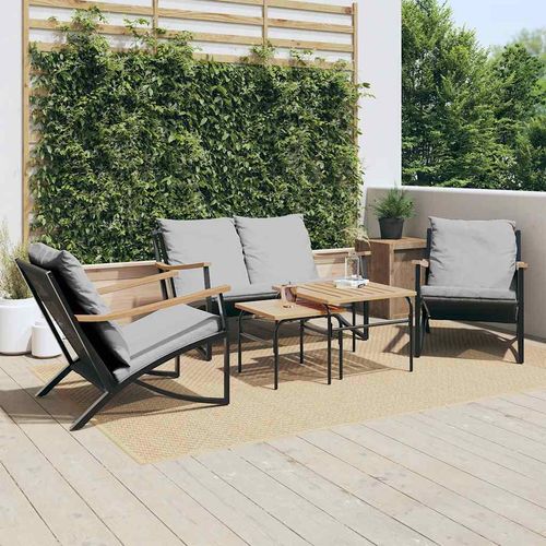 vidaXL 5-tlg. Balkonmöbel-Set mit Kissen Schwarz Stahl