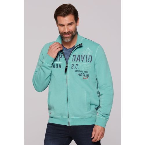 Sweatjacke CAMP DAVID, Herren, Gr. XL, grün (cool jade), Material: 100% Baumwolle, bedruckt, bestickt, casual, lässig geschnitten normal, Langarm eingesetzt Rippbündchen, Sweatjacken, mit Stehkragen