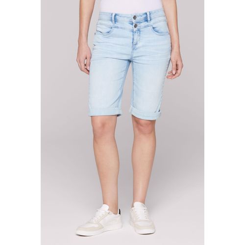 Jeansshorts SOCCX, Damen, Gr. 28, Normalgrößen, blau (beach blau), Material: 63% Baumwolle, 25% Polyester, 10% Viskose, 2% Elasthan, Abriebeffekte, casual, regular fit, Jeans, mit zwei Knöpfen am Bund