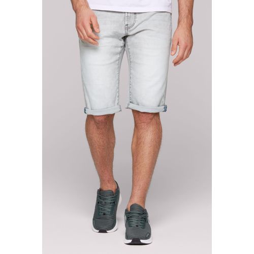 Jeansshorts CAMP DAVID, Herren, Gr. 38, Kurz, grau (cool grau), Material: 63% Baumwolle, 25% Polyester, 10% Viskose, 2% Elasthan, Zusatz: Enthält nichttextile Teile tierischen Ursprungs (Badge), unifarben, casual, slim fit, Jeans, mit normaler Leibhöhe