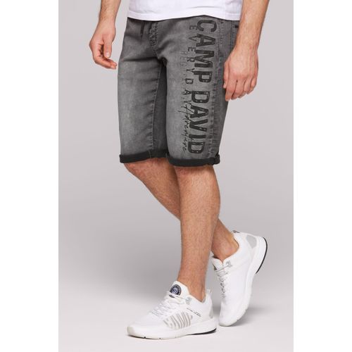 Jeansshorts CAMP DAVID, Herren, Gr. 38, Kurz, grau used printed jogg, Material: 68% Baumwolle, 16% Polyester, 14% Lyocell, 2% Elasthan, bedruckt, casual, regular fit, Jeans, mit Elastikbund
