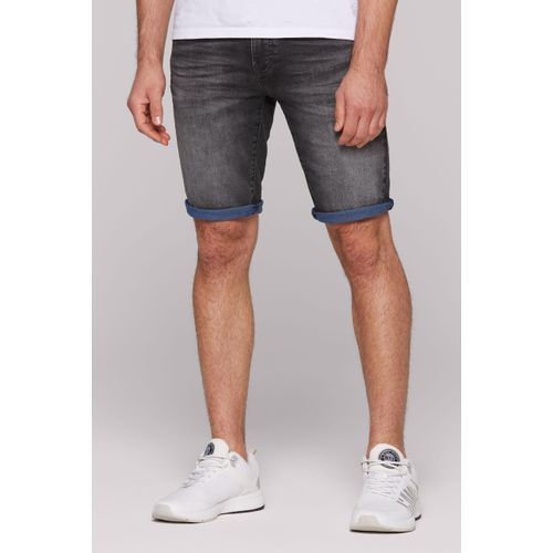 Jeansshorts CAMP DAVID, Herren, Gr. 33, Kurz, schwarz blau jogg, Material: 68% Baumwolle, 16% Polyester, 14% Lyocell, 2% Elasthan, Zusatz: Enthält nichttextile Teile tierischen Ursprungs (Badge), Abriebeffekte, casual, slim fit, Jeans, mit Turn-Up Saum