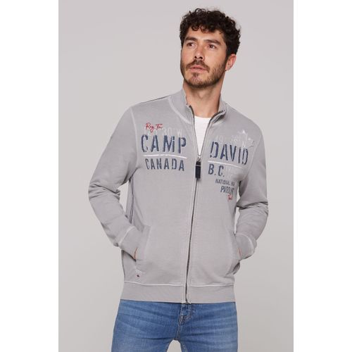 Sweatjacke CAMP DAVID, Herren, Gr. XXXL, grau (polo grau), Material: 100% Baumwolle, bedruckt, bestickt, casual, lässig geschnitten normal, Langarm eingesetzt Rippbündchen, Sweatjacken, mit Stehkragen