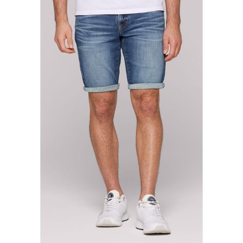 Jeansshorts CAMP DAVID, Herren, Gr. 29, Kurz, blau (shaded blau), Material: 99% Baumwolle, 1% Elasthan, Zusatz: Enthält nichttextile Teile tierischen Ursprungs (Badge), Abriebeffekte, casual, regular fit, Jeans, mit normaler Leibhöhe