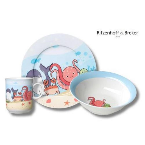 Ritzenhoff Breker Kindergeschirrset Waldtiere , Mehrfarbig , Keramik , 3-teilig , 20x11x20 cm , lebensmittelecht , Füttern, Kindergeschirr