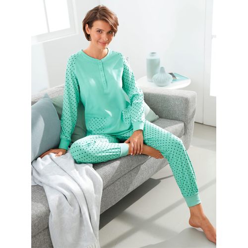 Schlafanzug WÄSCHEPUR, Damen, Gr. 48/50, grün (mint), 100% Baumwolle, Langarm, Homewear-Sets