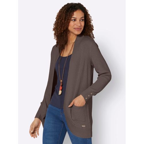 Strickjacke CASUAL LOOKS, Damen, Gr. 46, grau (dunkeltaupe), 50% Baumwolle, 50% Polyacryl, unifarben, Langarm, Strickjacken