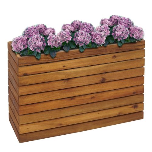 Pflanzkasten MCW-L21, Pflanzkübel Blumentopf Hochbeet, eckig 41x63x23cm Outdoor Akazie Holz MVG-zertifiziert, braun