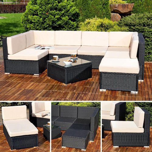 Mucola Lounge Set Polyrattan Gartenmöbel Rattanmöbel Gartenset Sitzgruppe Sofa Essgruppe Sitzgarnitur Gartengarnitur - Schwarz
