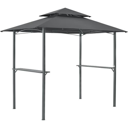 Grillpavillon Parga 250x241x151cm BBQ Grill Pavillon mit Bartresen Gartenpavillon mit Doppelschichtdach Stahl Polyester Dunkelgrau