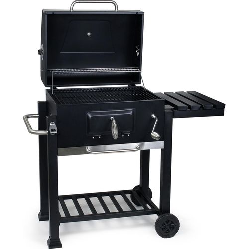 BBQ Holzkohle Grillwagen mit Deckel, Ablage und Feuerklappe, Höhenregulierung für Kohle, Thermometer