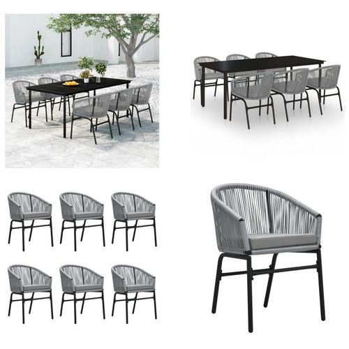 vidaXL 7 tlg. Garten Essgruppe Grau - Garten-Essgruppe - Garten-Essgruppen - Essgruppe - Terrassen-Essgruppe