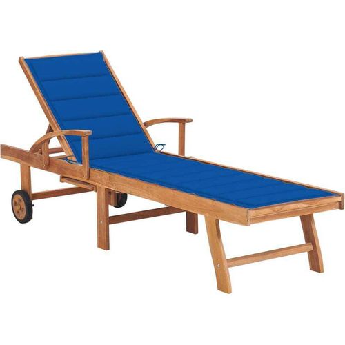 Sonnenliege mit Auflage Königsblau Massivholz Teak