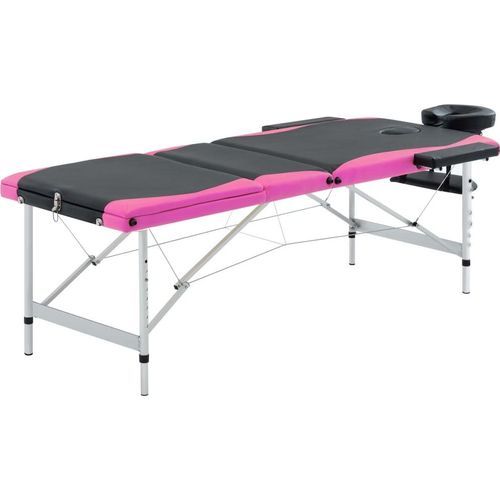 Massageliege Klappbar 3-Zonen Aluminiumgestell Schwarz und Rosa