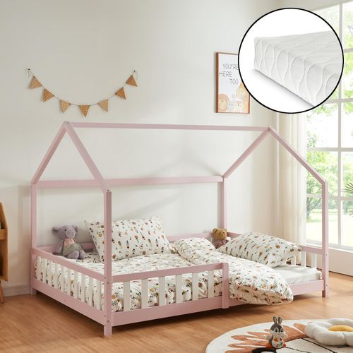 Hausbett ‘Hesel’ für Kinder mit Matratze Rausfallschutz Lattenrost 140 x 200 cm Rosa