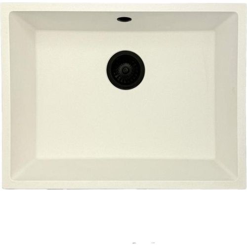 GraniteMy Universal Granit weiße Spüle 55x40 cm weiß Aufsatz, Unterbau und flächenbündig mit schwarzem Stöpsel 1208967154