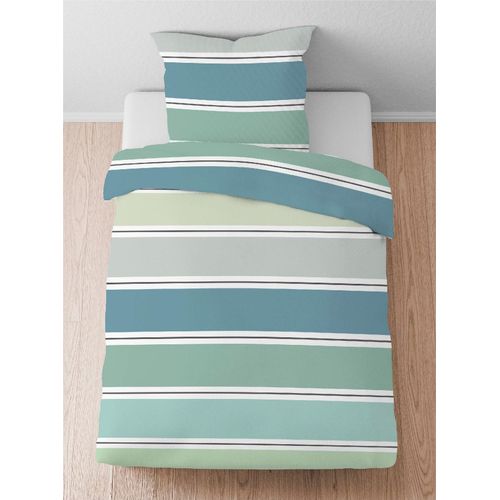 Bettwäsche BIBERNA Gr. 3, grün, B/L: 155cm x 220cm, Seersucker, B/L: 80cm x 80cm, Seersucker, 100% Baumwolle, Bettwäsche