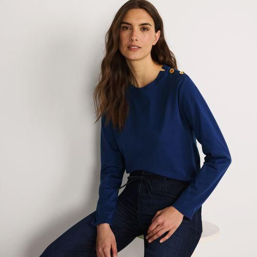 Shirt mit Schulterknöpfen, Damen,  Blau, Baumwolle, by Lands' End