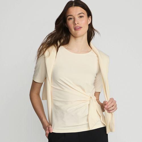 Baumwolle/Modal-Shirt mit Bindeschleife, Damen,  Weiß, Baumwolle Modal, by Lands' End