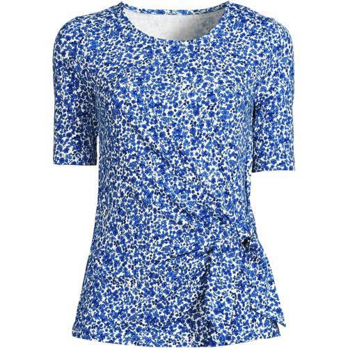 Baumwolle/Modal-Shirt mit Bindeschleife, Damen,  Weiß, Baumwolle Modal, by Lands' End