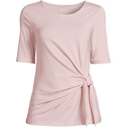Baumwolle/Modal-Shirt mit Bindeschleife, Damen,  Pink, Baumwolle Modal, by Lands' End
