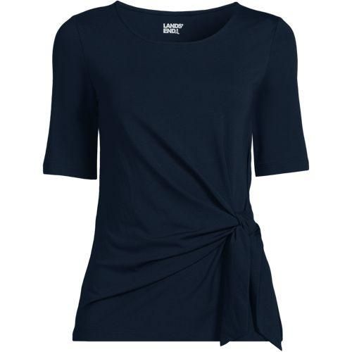 Baumwolle/Modal-Shirt mit Bindeschleife, Damen,  Blau, Baumwolle Modal, by Lands' End