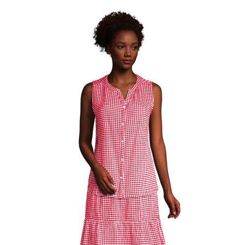 Ärmellose Crinkle-Bluse, Damen,  Rot, Baumwoll-Mischung, by Lands' End