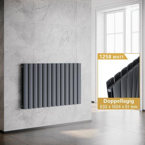 SONNI Horizontal Heizkörper Paneelheizkörper Doppellagig Anthrazit 630×1004mm