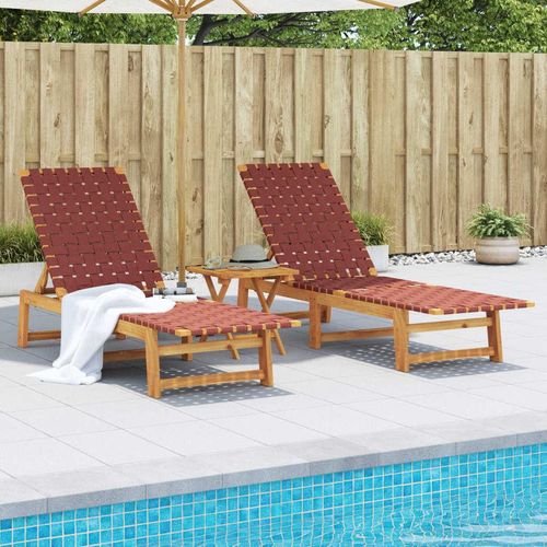Sonnenliegen 2 Stk. Rot Massivholz Akazie und Stoff