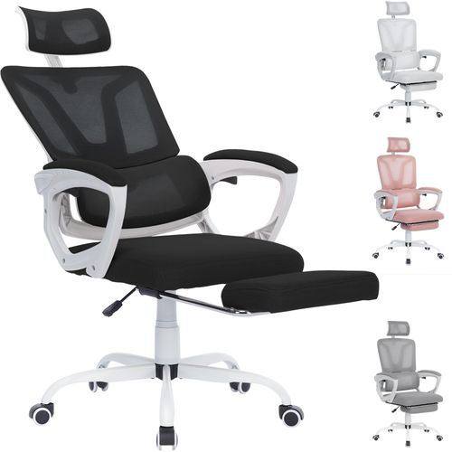 LARS360 Ergonomischer Bürostuhl mit Liegfunktion und Fußpolster, Drehstuhl für Schreibtisch, Chefsessel Schwarz, Max. 150kg Belastung