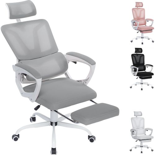LARS360 Ergonomischer Bürostuhl mit Liegfunktion und Fußpolster, Drehstuhl für Schreibtisch, Chefsessel Grau, Max. 150kg Belastung