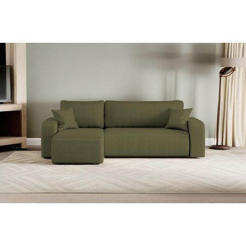 Ecksofa mit schlaffunktion und bettkasten, Eckcouch MILANO L stoff Quelle Olive Rechts