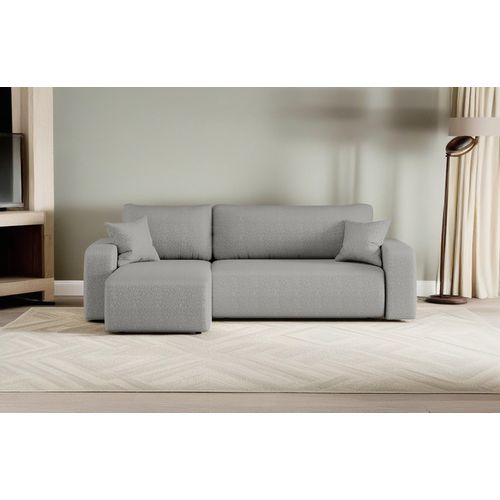 Ecksofa mit schlaffunktion und bettkasten, Eckcouch MILANO L stoff Quelle Grau Links