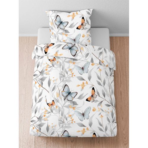 Bettwäsche BIBERNA Gr. 1, weiß (weiß, bedruckt), B/L: 135cm x 200cm, Lyocell, B/L: 80cm x 80cm, Lyocell, 100% Lyocell TENCEL, Bettwäsche