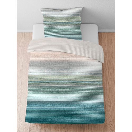 Bettwäsche BIBERNA Gr. 2, blau (aqua), B/L: 155cm x 200cm, Seersucker, B/L: 80cm x 80cm, Seersucker, 100% Baumwolle, Bettwäsche