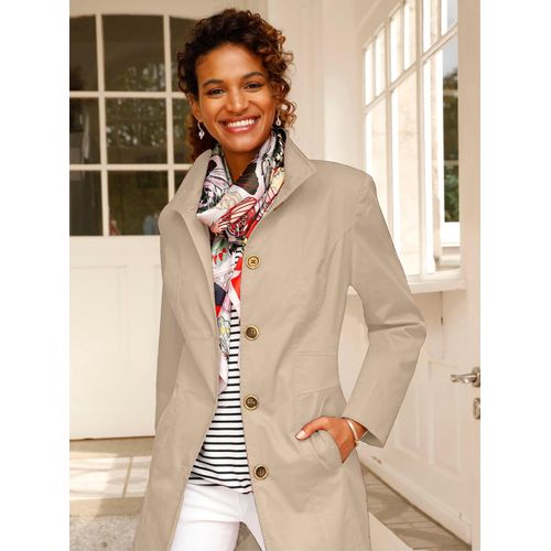 Langjacke CASUAL LOOKS, Damen, Gr. 42, beige, 97% Baumwolle, 3% Elasthan, unifarben, Langarm, Jacken Langjacke Übergangsjacke