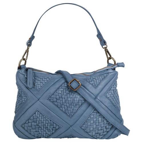 Umhängetasche SAMANTHA LOOK, Damen, Gr. B/H/T: 24cm x 22cm x 5cm onesize, blau, Leder, Taschen Handtasche, echt Leder, Made in Italy