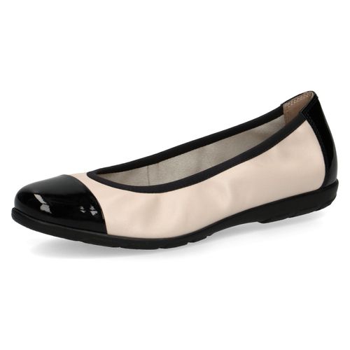 Ballerina CAPRICE, Damen, Gr. 39, schwarz (creme, schwarz), Nappaleder, Lackleder, sportlich, Schuhe, Loafer, Slipper, Festtags Schuh mit Lack-Details