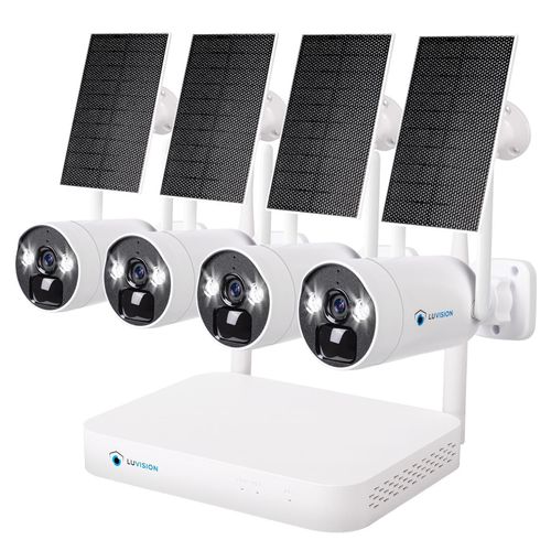 LUVISION Dual WLAN Solar Akku Überwachungssystem 10 Kanal NVR 4MP Überwachungskamera Set Mikrofon 4 Kameras