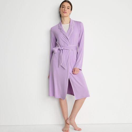 Bademantel mit Paspeln, Damen,  Lila, Elasthan/Viskose-Mischung, by Lands' End