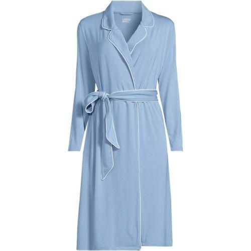 Bademantel mit Paspeln, Damen,  Blau, Elasthan/Viskose-Mischung, by Lands' End