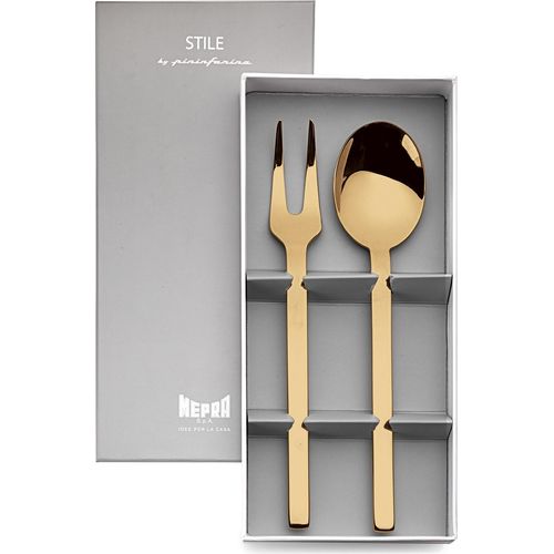 MEPRA Stile 2 tlg Set Servierbesteck Gabel Löffel Servierlöffel Edelstahl Golden