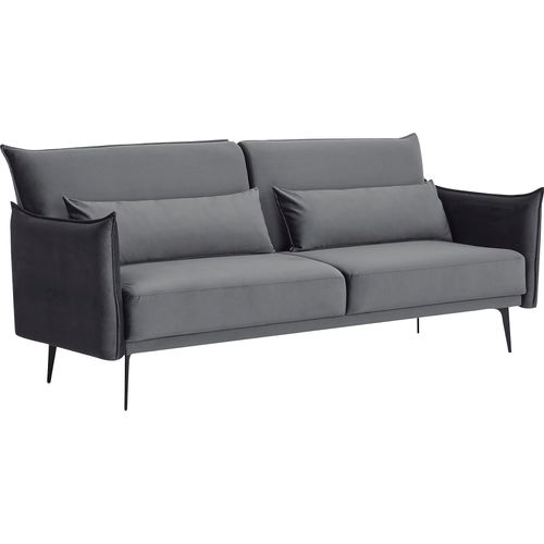 3-Sitzer SALESFEVER, grau schwarz, B:207cm H:88cm T:86cm, Samt (100% Polyester), Metall, Sofas