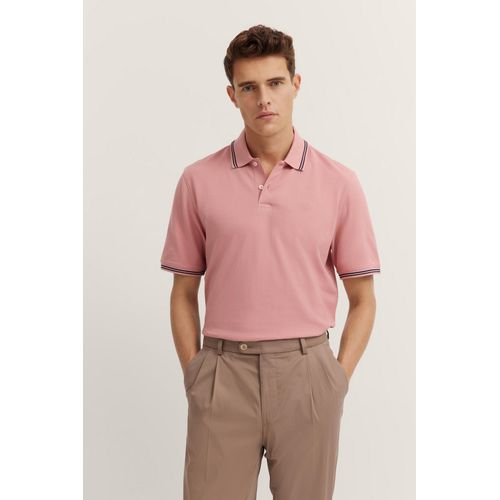 Poloshirt BUGATTI, Herren, Gr. XL, orange (940, koralle), 100% Baumwolle, unifarben, normal, ohne Ausschnitt, Rippbündchen, Shirts, mit Kontraststreifen und Bruststickerei