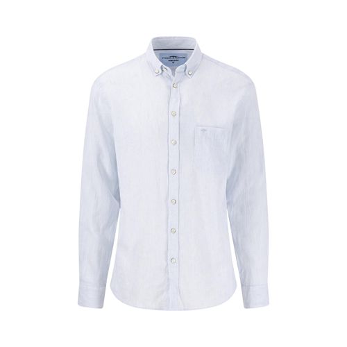 Leinenhemd FYNCH-HATTON, Herren, Gr. XL, N-Gr, blau (summer breeze), Web, Obermaterial: 100% Leinen, unifarben, casual, regular fit taillenbedeckt, Langarm Manschette, Hemden, mit Logo Stickerei
