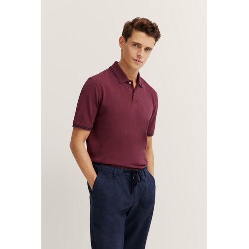 Poloshirt BUGATTI, Herren, Gr. M, 980, bordeaux, 100% Baumwolle, unifarben, casual, normal, ohne Ausschnitt, Kurzarm Rippbündchen, Shirts, mit Kontraststreifen und Bruststickerei