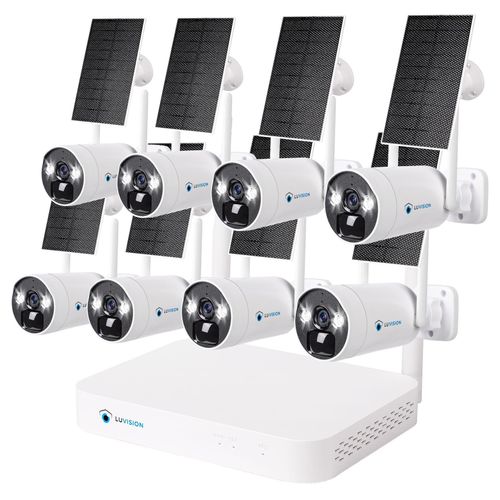 LUVISION Dual WLAN Solar Akku Überwachungssystem 10 Kanal NVR 4MP Überwachungskamera Set Mikrofon 8 Kameras