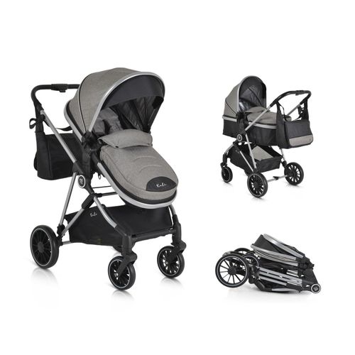Moni Kombikinderwagen 2 in 1 Kali 22 kg umbaubar, Korb, Getränkehalter, Tasche grau